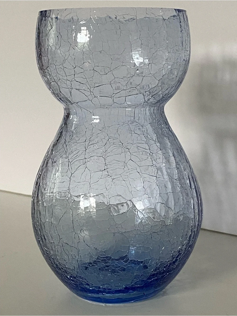 Vintage Ice Blue Crackle Glass Bulb Forcing Vase 5.5” MCM Hyacinth Tulip EUC